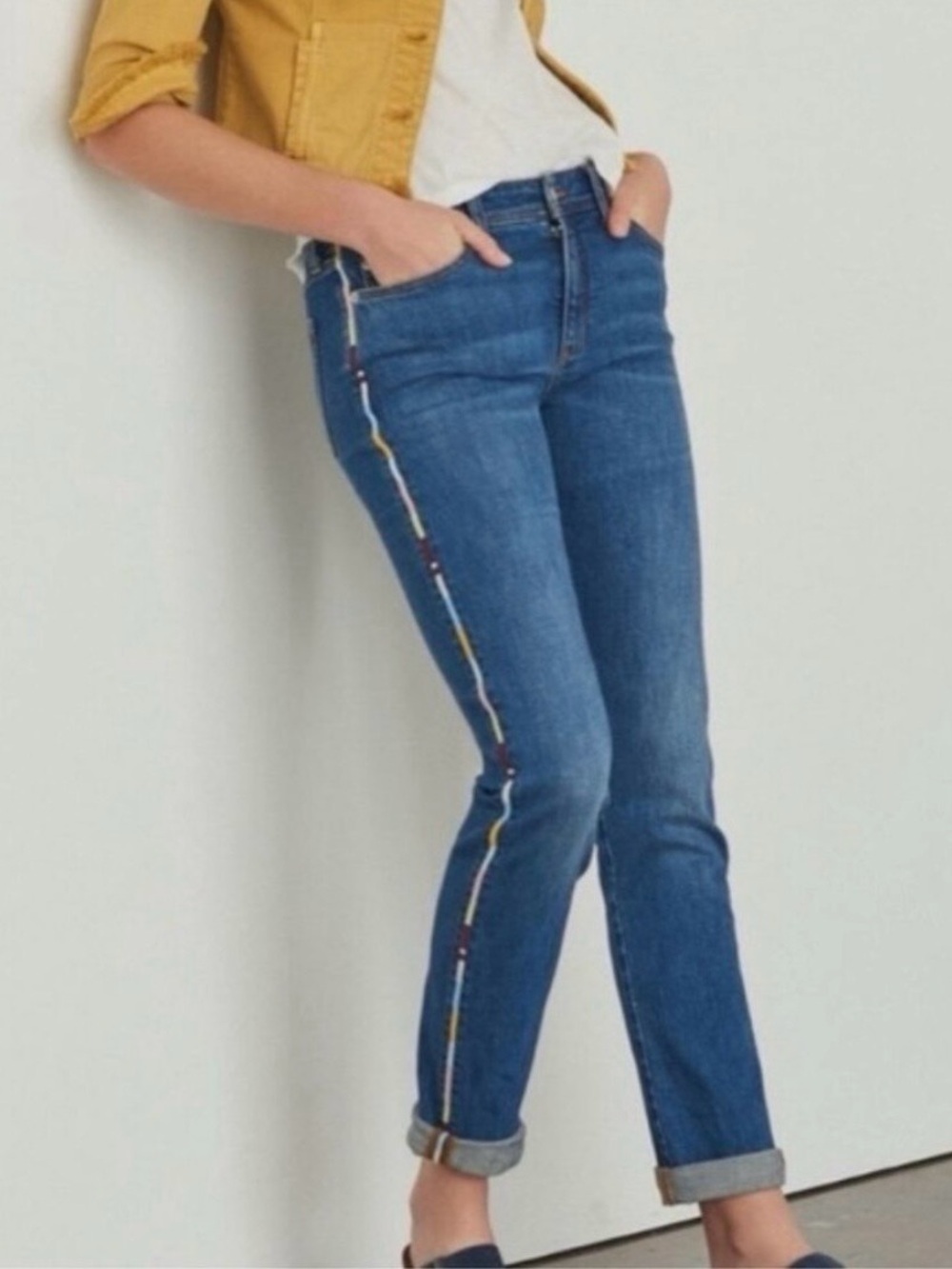 Pilcro Slim Boyfriend Crop Jeans | Side Embroidery